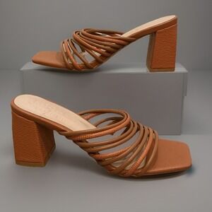 Rag&Co Handcrafted Square Toe‎ Heeled Mules Strappy Sandals Size 8